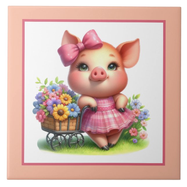 Niedliches Schweinefeld Land Fliese (Vorderseite)