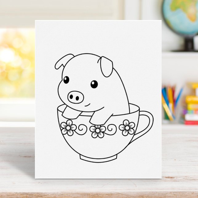 Niedliches Schweinefleisch auf Teacup-Farbseite Poster (Von Creator hochgeladen)