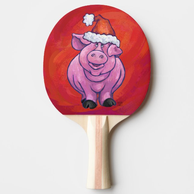Niedliches Schweinefleisch in Weihnachtsmannmütze  Tischtennis Schläger (Vorderseite)