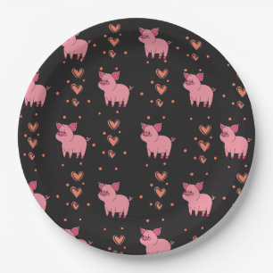 Niedliches Schweinefleisch mit rosa Herzmuster Sch Pappteller