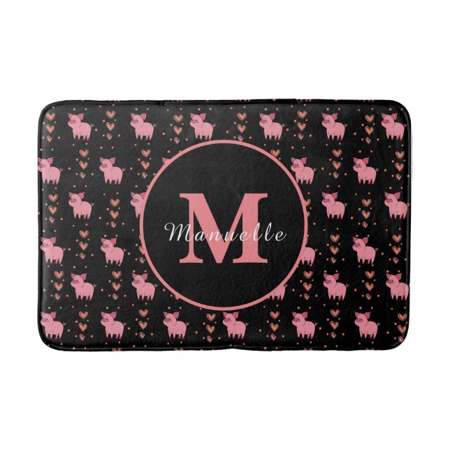 Niedliches Schweinefleisch Monogramm Personalisier Badematte (Vorderseite)