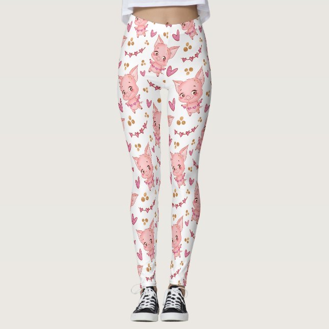Niedliches Schweinemuster mit Herz Leggings (Vorderseite)