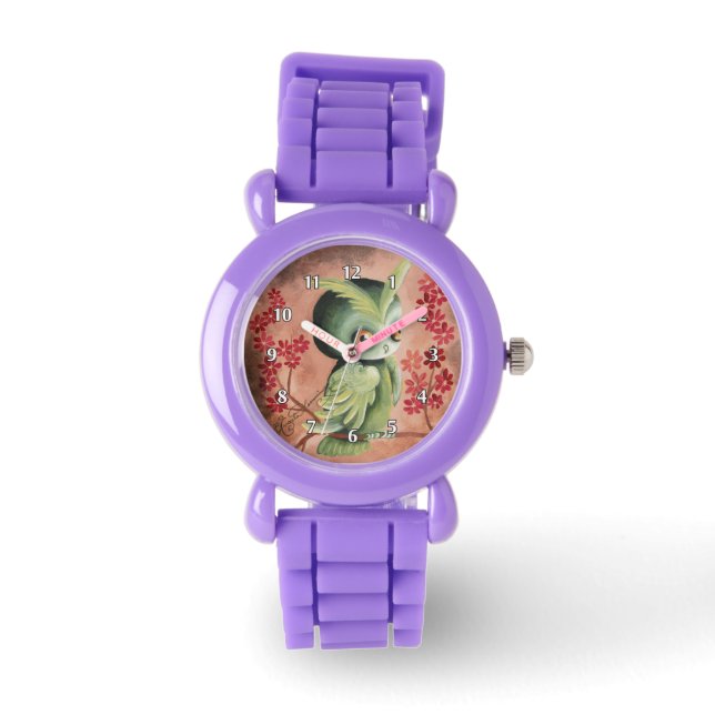 Niedliches Schweres Grünes Owl Armbanduhr (Vorderseite)