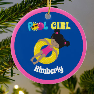 Niedliches Schwimmbad Afrikanisches Mädchen Keramik Ornament