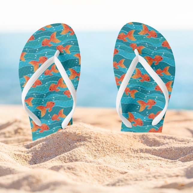 Niedliches Schwimmen Goldfish & Wassermuster Flip Flops (Von Creator hochgeladen)