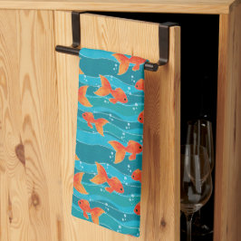 Niedliches Schwimmen Goldfish & Wassermuster Geschirrtuch