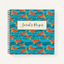 Niedliches Schwimmen Goldfish & Wassermuster Notizbuch