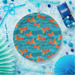 Niedliches Schwimmen Goldfish & Wassermuster Pappteller