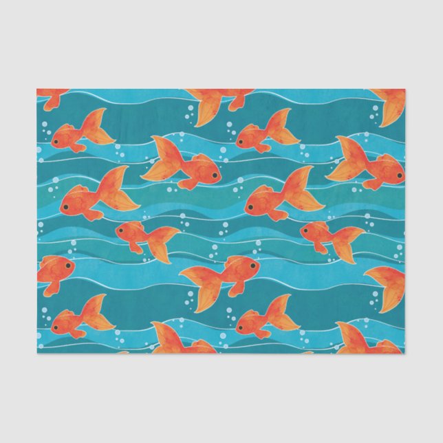 Niedliches Schwimmen Goldfish & Wassermuster Seidenpapier (Vorderseite)