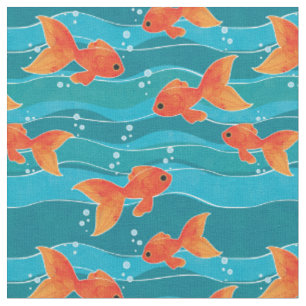 Niedliches Schwimmen Goldfish & Wassermuster Stoff