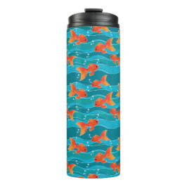 Niedliches Schwimmen Goldfish & Wassermuster Thermosbecher