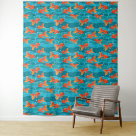 Niedliches Schwimmen Goldfish & Wassermuster Wandteppich