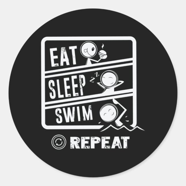 Niedliches Schwimmerdesign - Sleep Swim wiederhole Runder Aufkleber (Vorderseite)