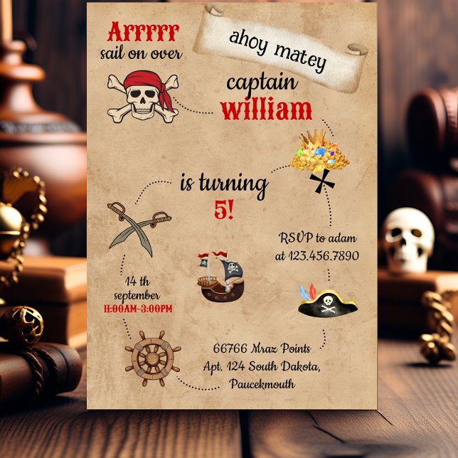 niedliches Schwimmschiff Pirate Birthday Einladung (Von Creator hochgeladen)