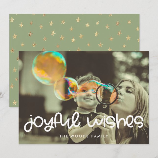 Niedliches Script Joyful wünscht Foto Weihnachten (Vorne/Hinten)