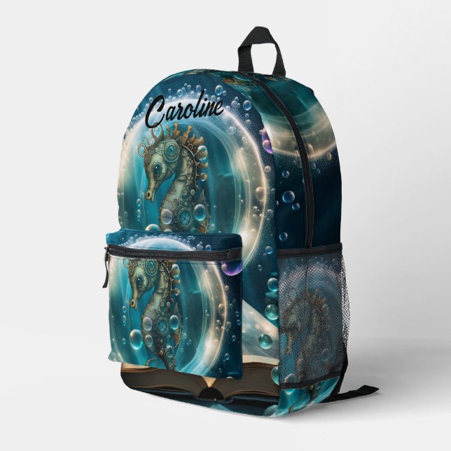 Niedliches Seepferd Bedruckter Rucksack (Rückseitige Ecke Rechts)