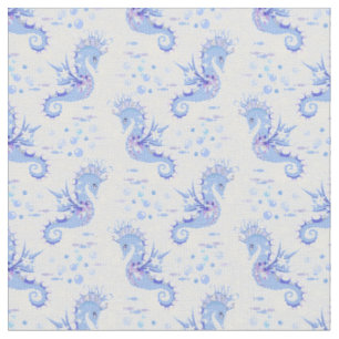 Niedliches Seepferd Blaues Lila Muster Stoff