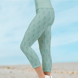 Niedliches Seepferd Monogram Sea Green Capri Leggi Leggings
