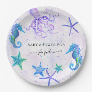 Niedliches Seepferd Starfish Octopus Seaside Dusch Pappteller