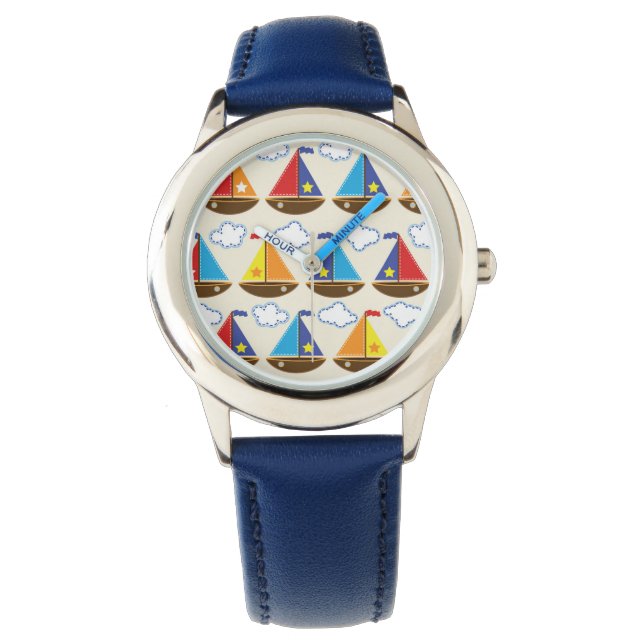 Niedliches Segelboot Muster 2 Armbanduhr (Vorderseite)