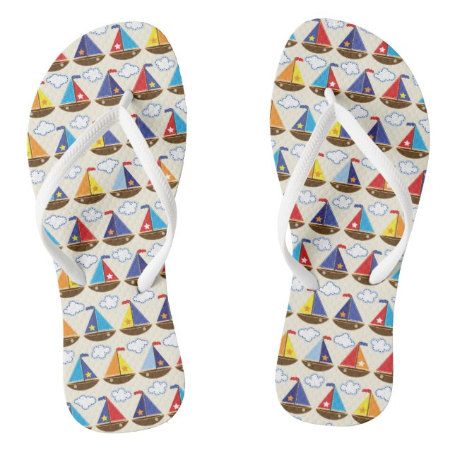 Niedliches Segelboot Muster 2 Flip Flops (Fußbett)