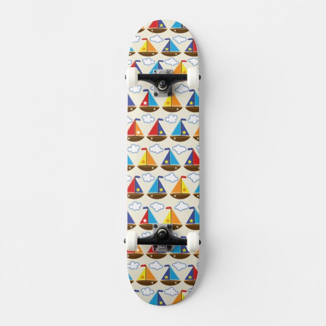 Niedliches Segelboot-Muster 2 Skateboard (Vorderseite)