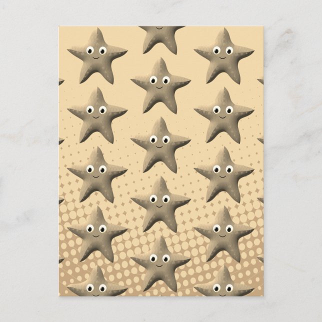 Niedliches Sepia-Starfish-Muster Postkarte (Vorderseite)