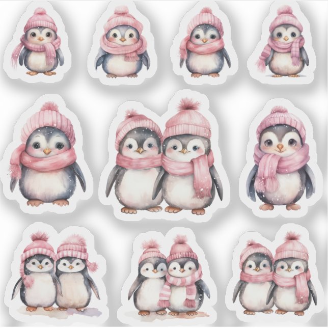 Niedliches Set von Pinguinen mit Aufkleber (Vorderseite)
