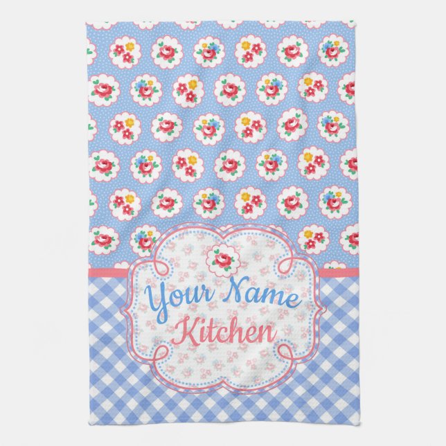 Niedliches Shabby Chic Floral und Kariert Personal Geschirrtuch (Vertikal)