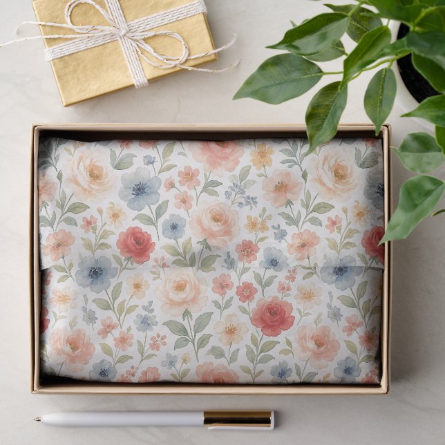 Niedliches Shabby Chic Französisches Blumenmuster Seidenpapier (Geschenk)