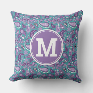 Niedliches Shabby Chic Lila und blau Paisley Monog Kissen