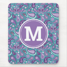 Niedliches Shabby Chic Lila und blau Paisley Monog