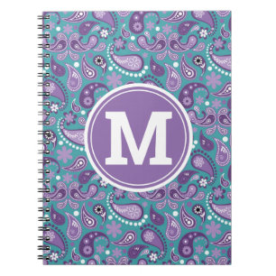 Niedliches Shabby Chic Lila und blau Paisley Monog Notizblock