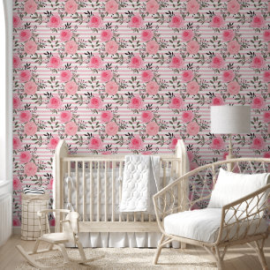 Niedliches Shabby Chic Rosa Streifen Blume Tapete