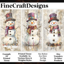 Niedliches Shabby Chic Snowmen Burgund AL6 Decoupa