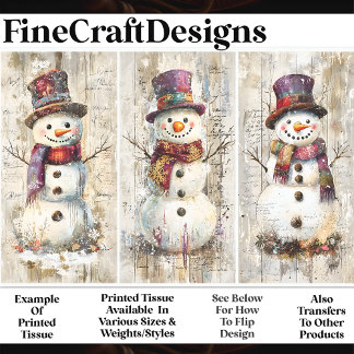 Niedliches Shabby Chic Snowmen Burgund AL6 Decoupa Seidenpapier