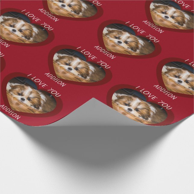 Niedliches shiati tzu Liebe Valentine Foto Muster Geschenkpapier (Ecke)