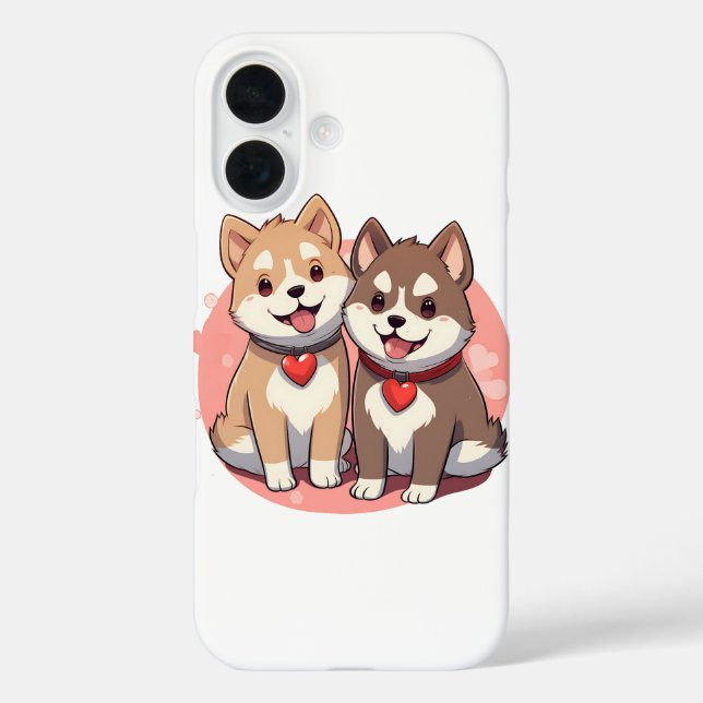 Niedliches Shiba Inu Dog Couple in Liebe iPhone 16 Hülle (Rückseite)