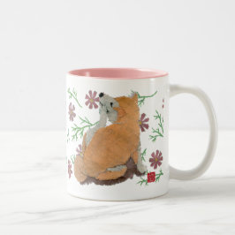 Niedliches Shiba Inu, rosa Blumenmuster-Tasse Zweifarbige Tasse