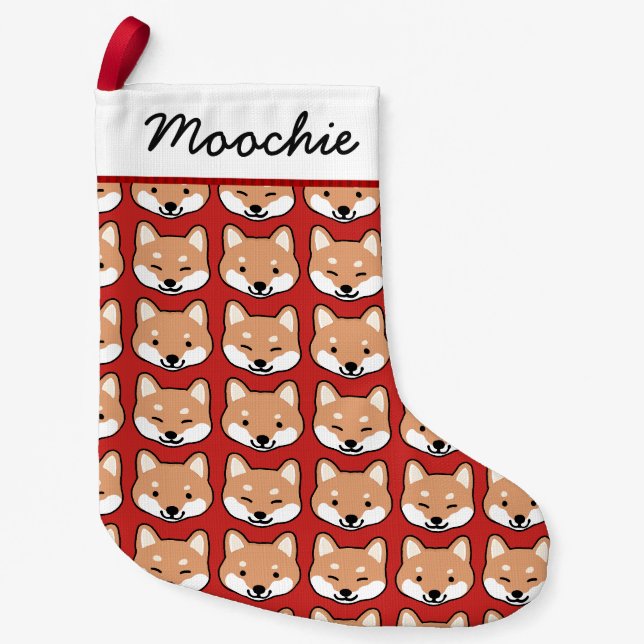 Niedliches Shiba Inu stellt das Weihnachten des Kleiner Weihnachtsstrumpf (Vorderseite)