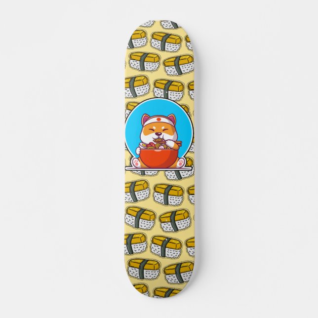 Niedliches shiba-inu Sushi-Muster Skateboard (Vorne)