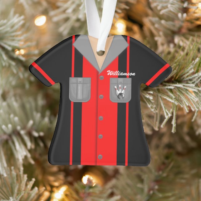 Niedliches Shirt in Rot und Schwarz-Bowling Ornament (Baum)