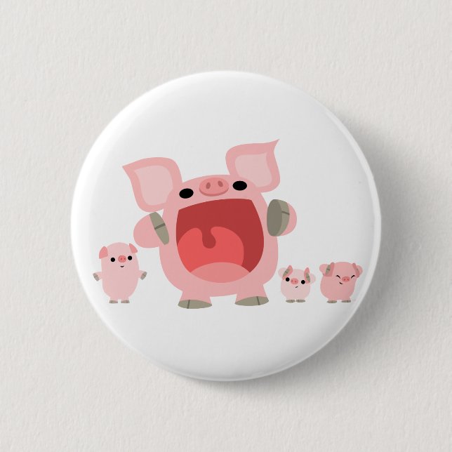 Niedliches Shouting-Cartoon Pigs Button-Abzeichen Button (Vorderseite)
