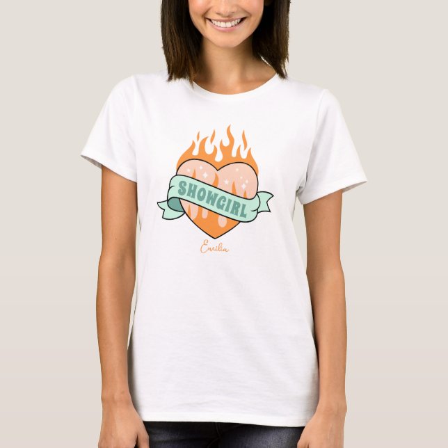 Niedliches Showgirl Era Individuelle Name Herz T-Shirt (Vorderseite)