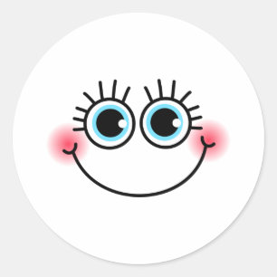 Niedliches Shy Girlie Comic Cartoon Face Runder Aufkleber