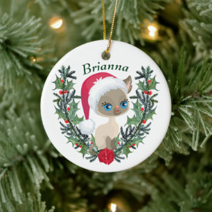 Niedliches Siamese Kitten Weihnachtsfest Keramik Ornament
