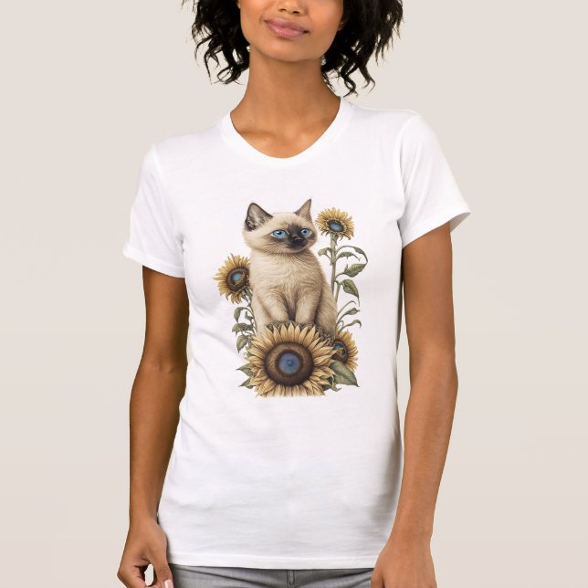NIEDLICHES SIAMESKÜCHE MIT GELBEN SONNENBLUMEN T-Shirt (Vorderseite)