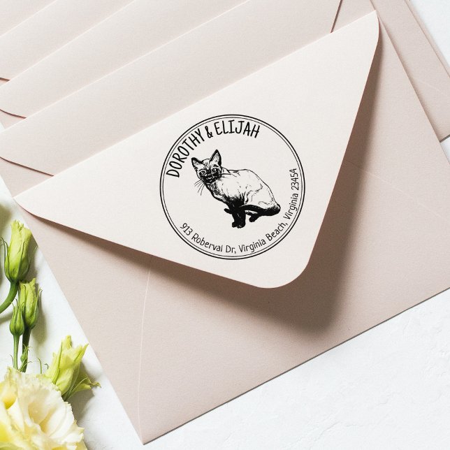 Niedliches Siamkatzen Rücksendeadresse Couple, Cir Gummistempel (Von Creator hochgeladen)