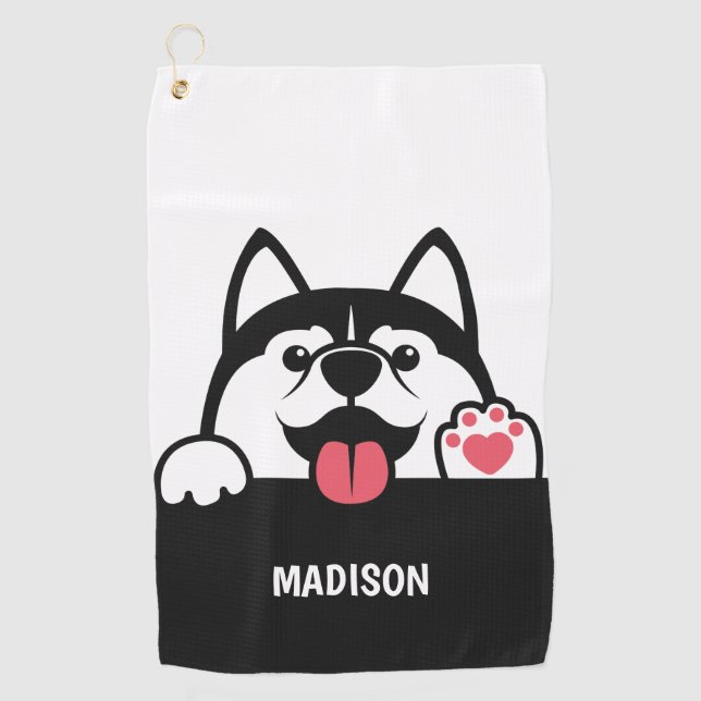 Niedliches sibirisches Husky individuelle Name Golfhandtuch (Vorderseite)