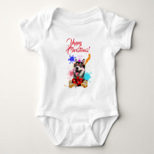 Niedliches sibirisches Husky-Yappy Weihnachten Baby Strampler
